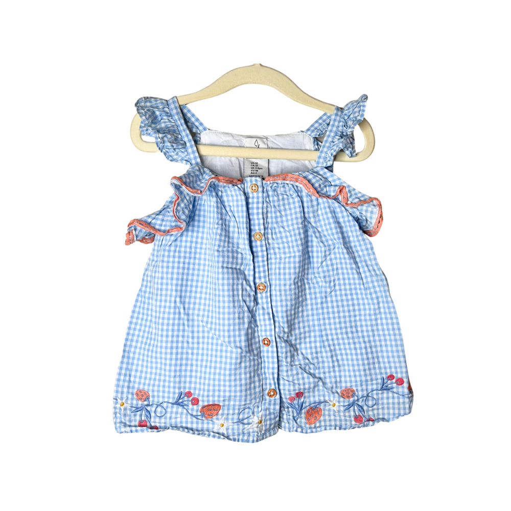 Joie Girls Dress 3T Gingham Embroidered Strawberry Cottagecore Spring Dainty